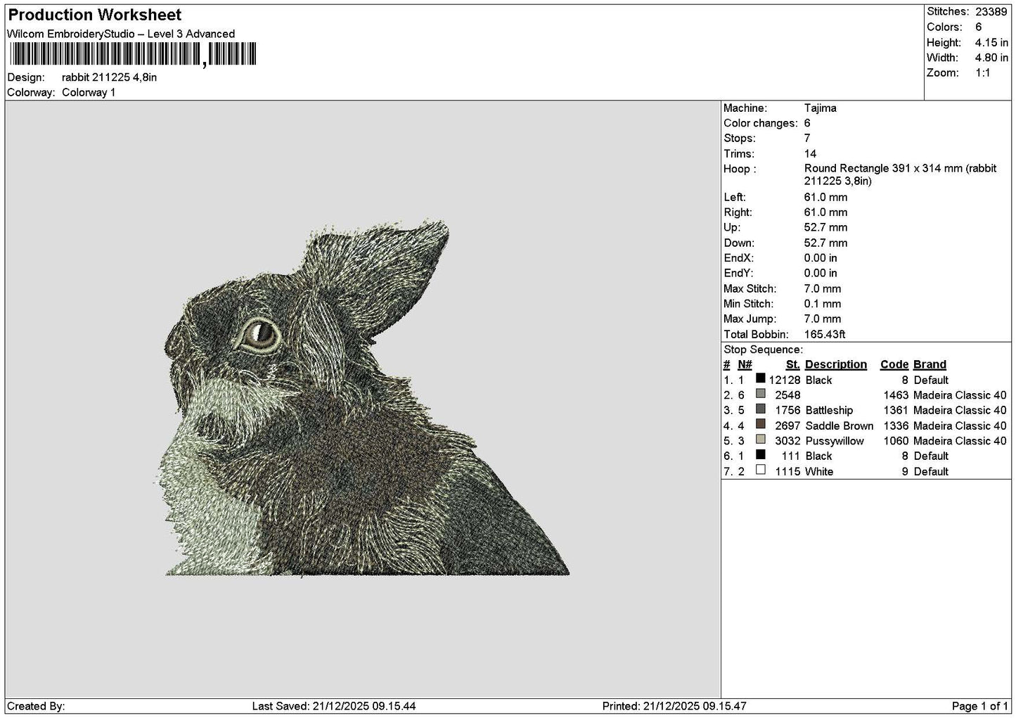 Rabbit 2112 Embroidery FIle 6 sizes
