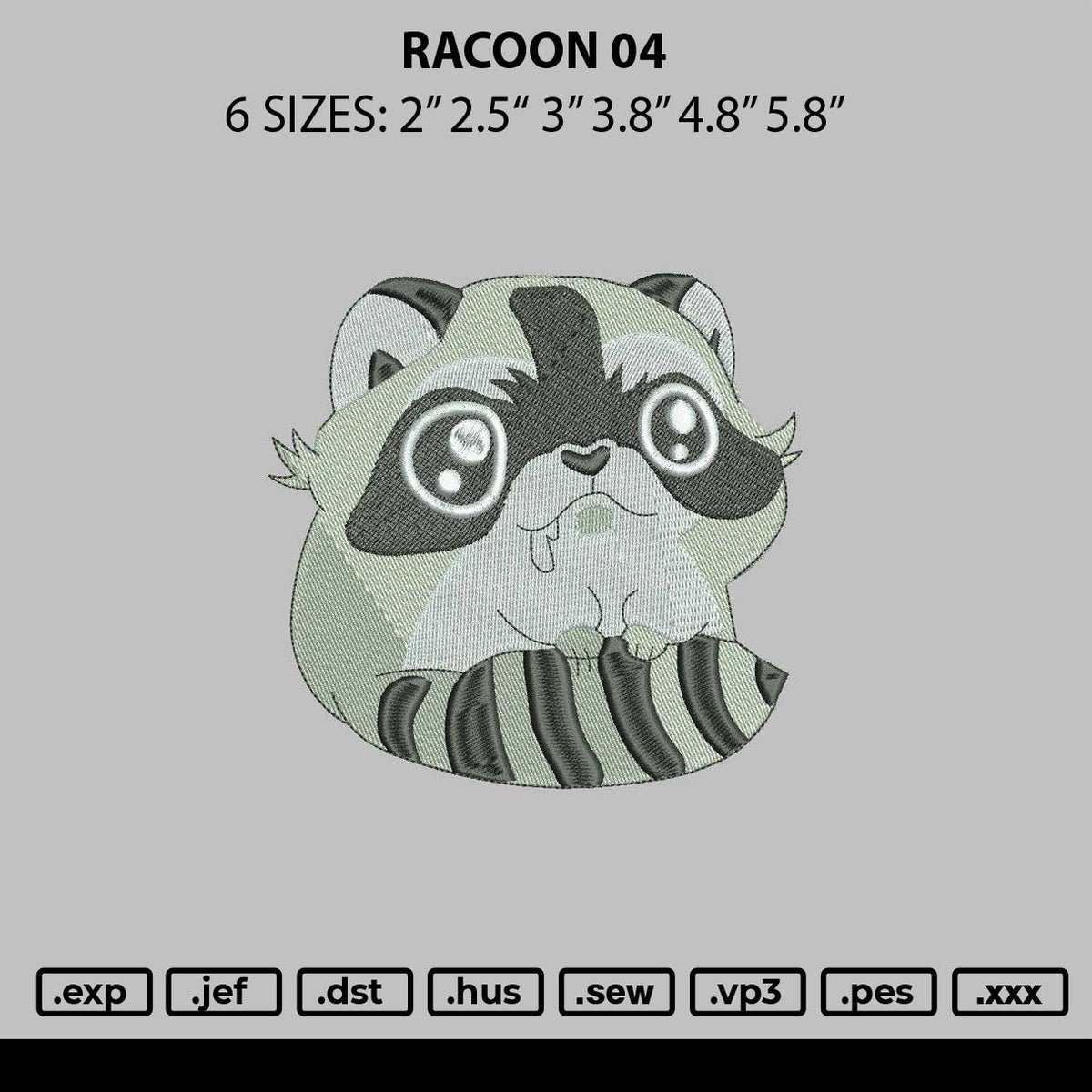 Racoon 04 Embroidery File 6 sizes
