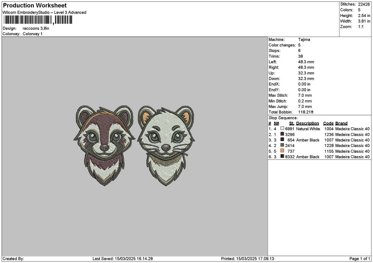 Raccoons 1503 Embroidery File 6 sizes