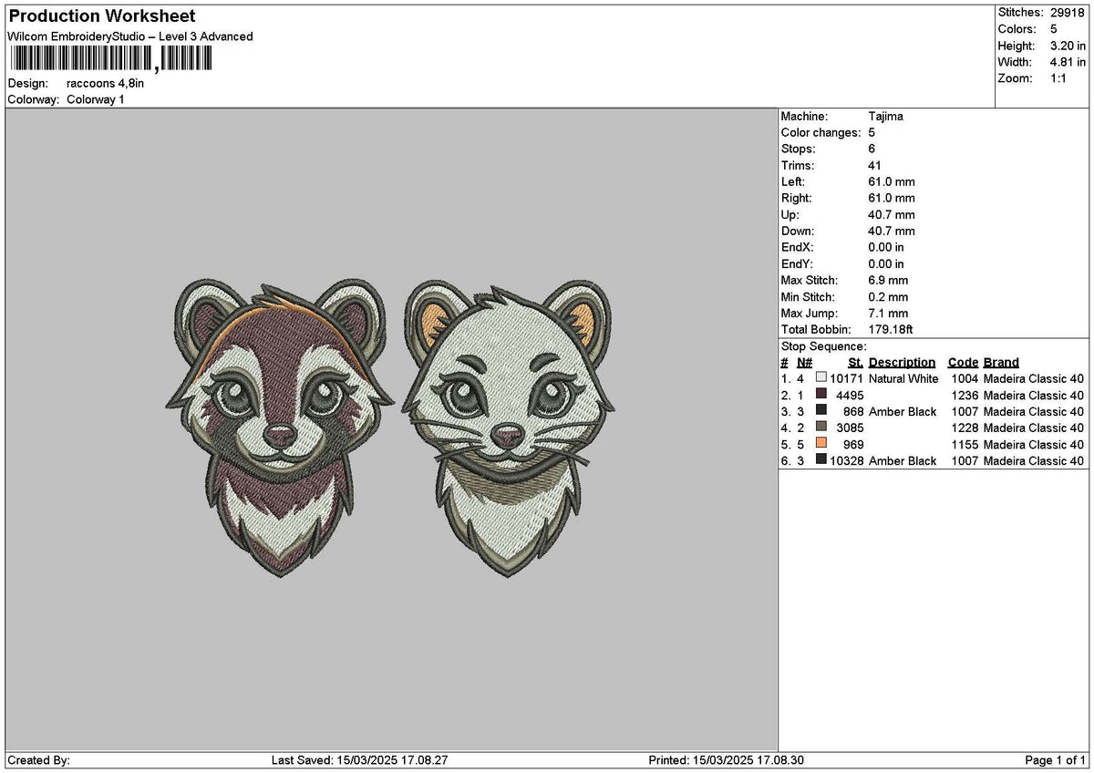 Raccoons 1503 Embroidery File 6 sizes