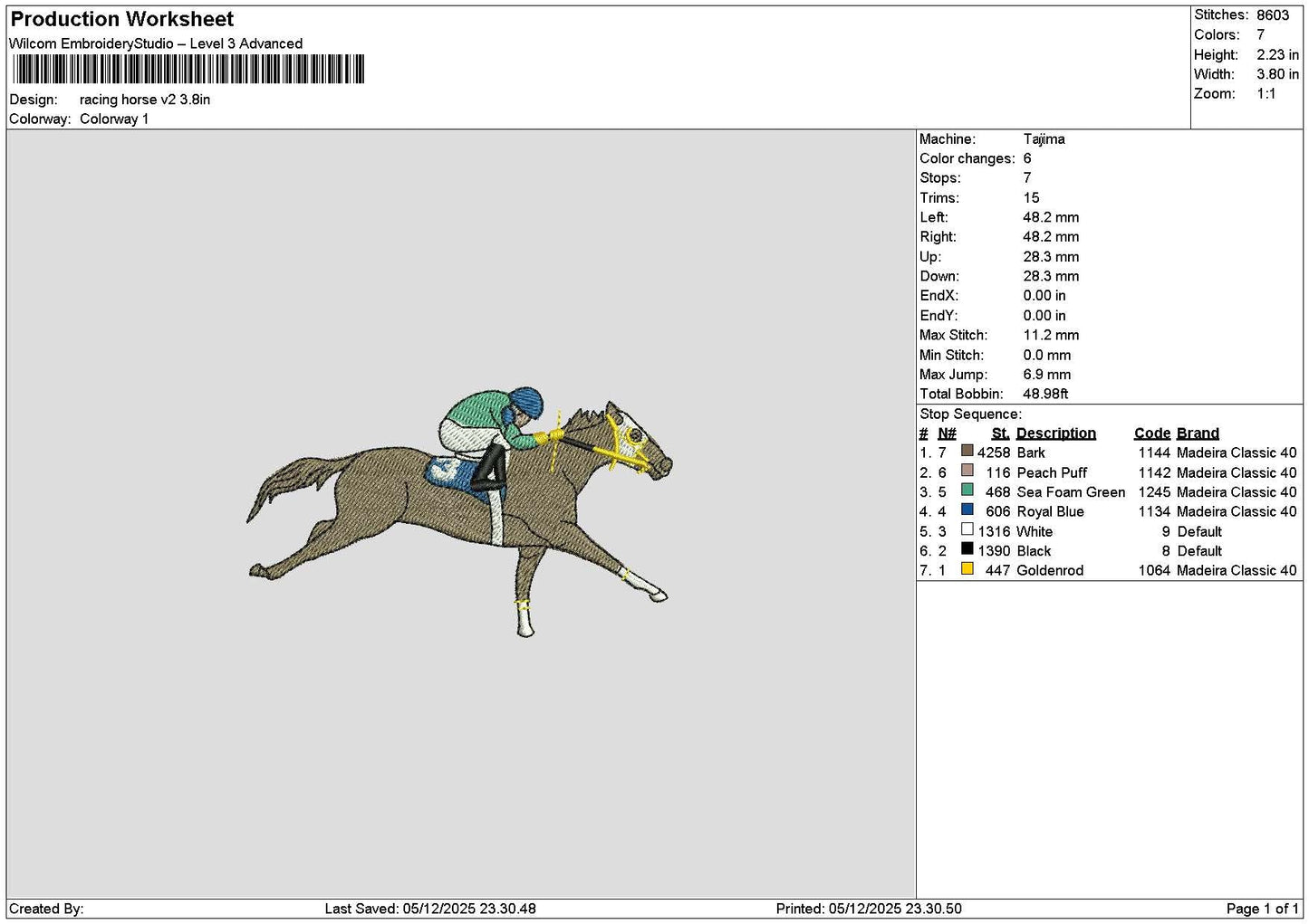 Horse Racing 0512 Embroidery File 6 sizes