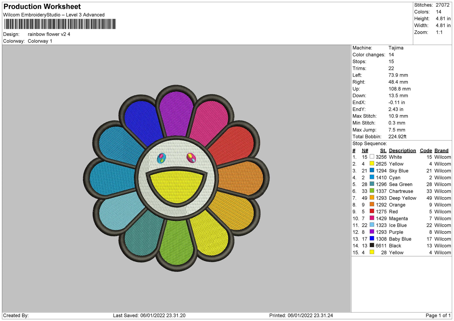Rainbow Flower Embroidery