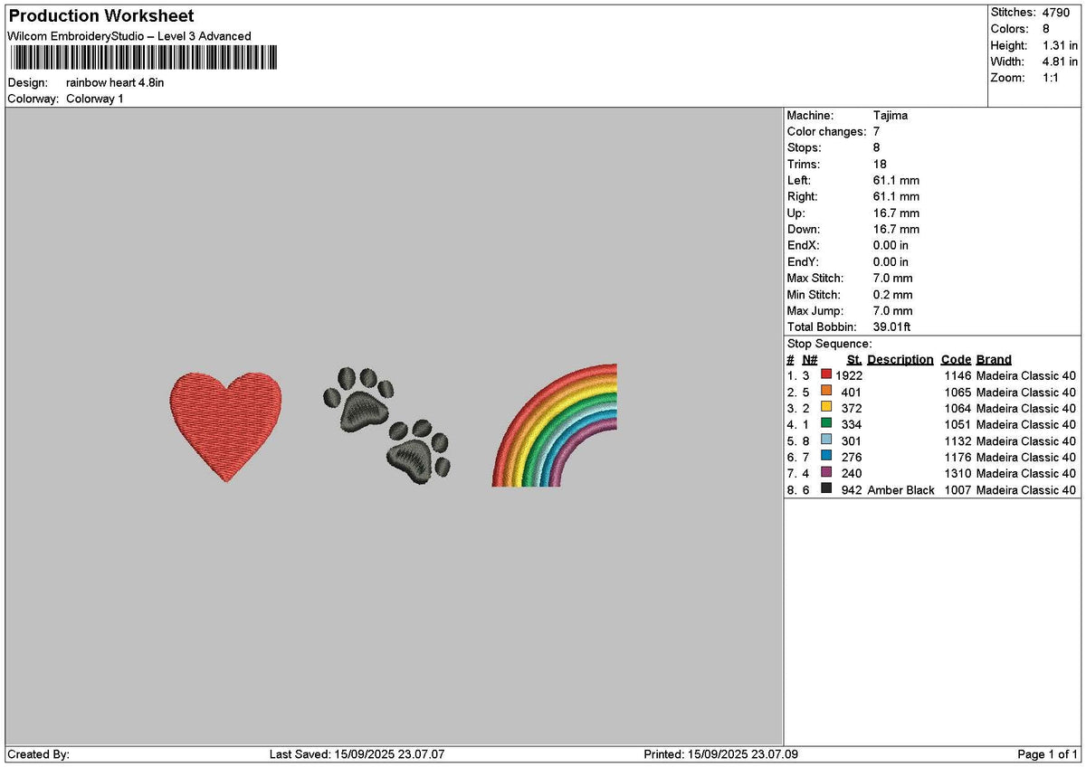 Rainbow 1509 Embroidery File 6 sizes