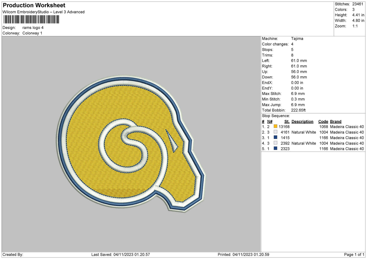 Rams L Emboidery File 6 sizes