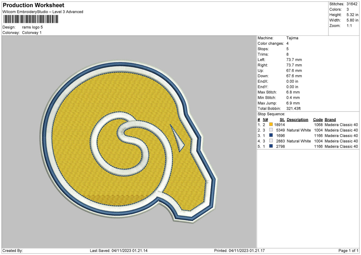 Rams L Emboidery File 6 sizes
