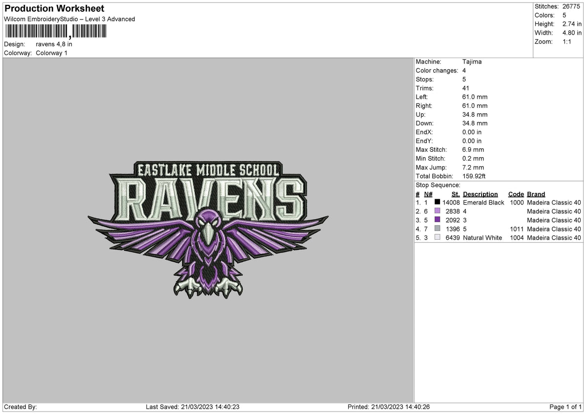 Ravens Embroidery File 6 sizes