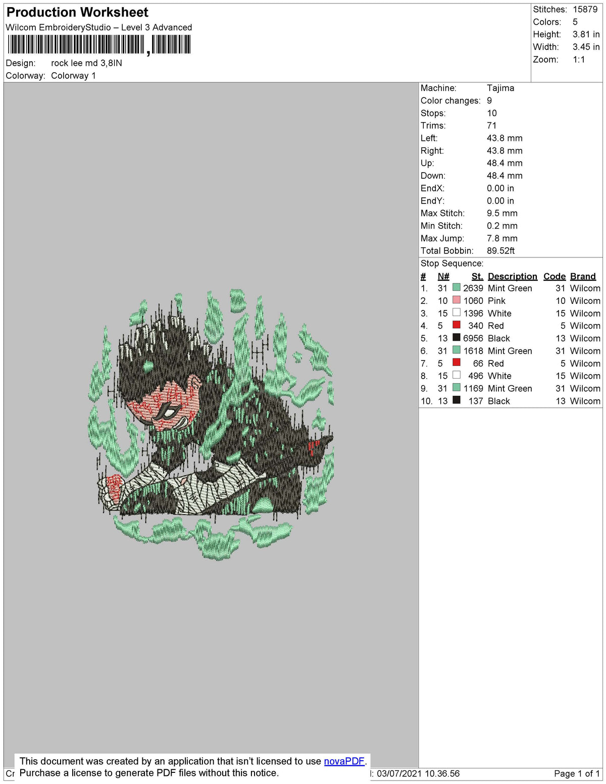 Rock Lee Mode Embroidery