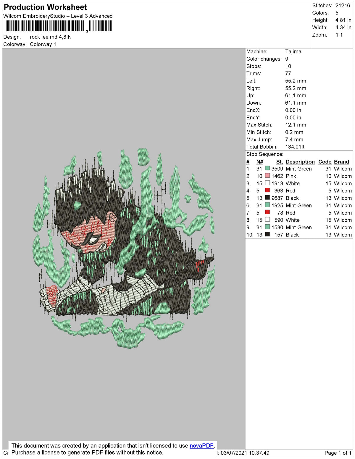 Rock Lee Mode Embroidery