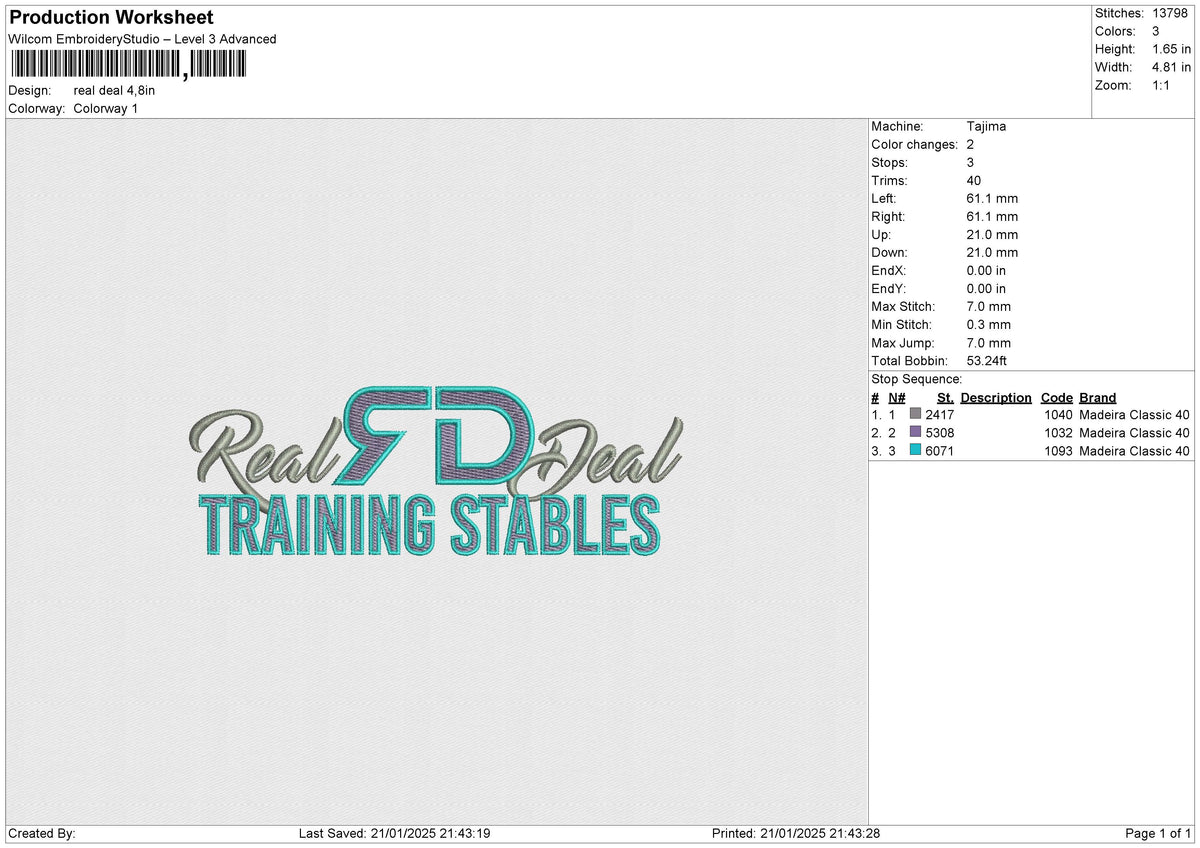 Real Deal Embroidery File 6 size