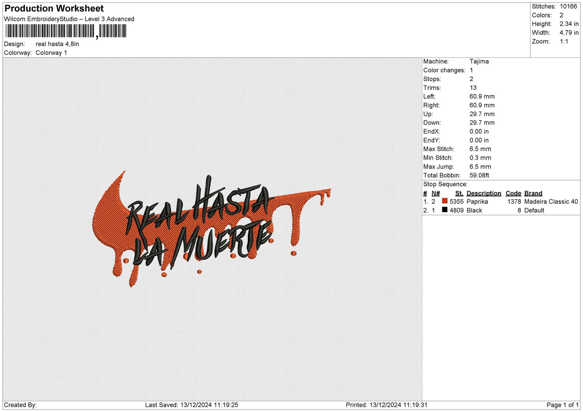 Real hasta Embroidery File 6 size