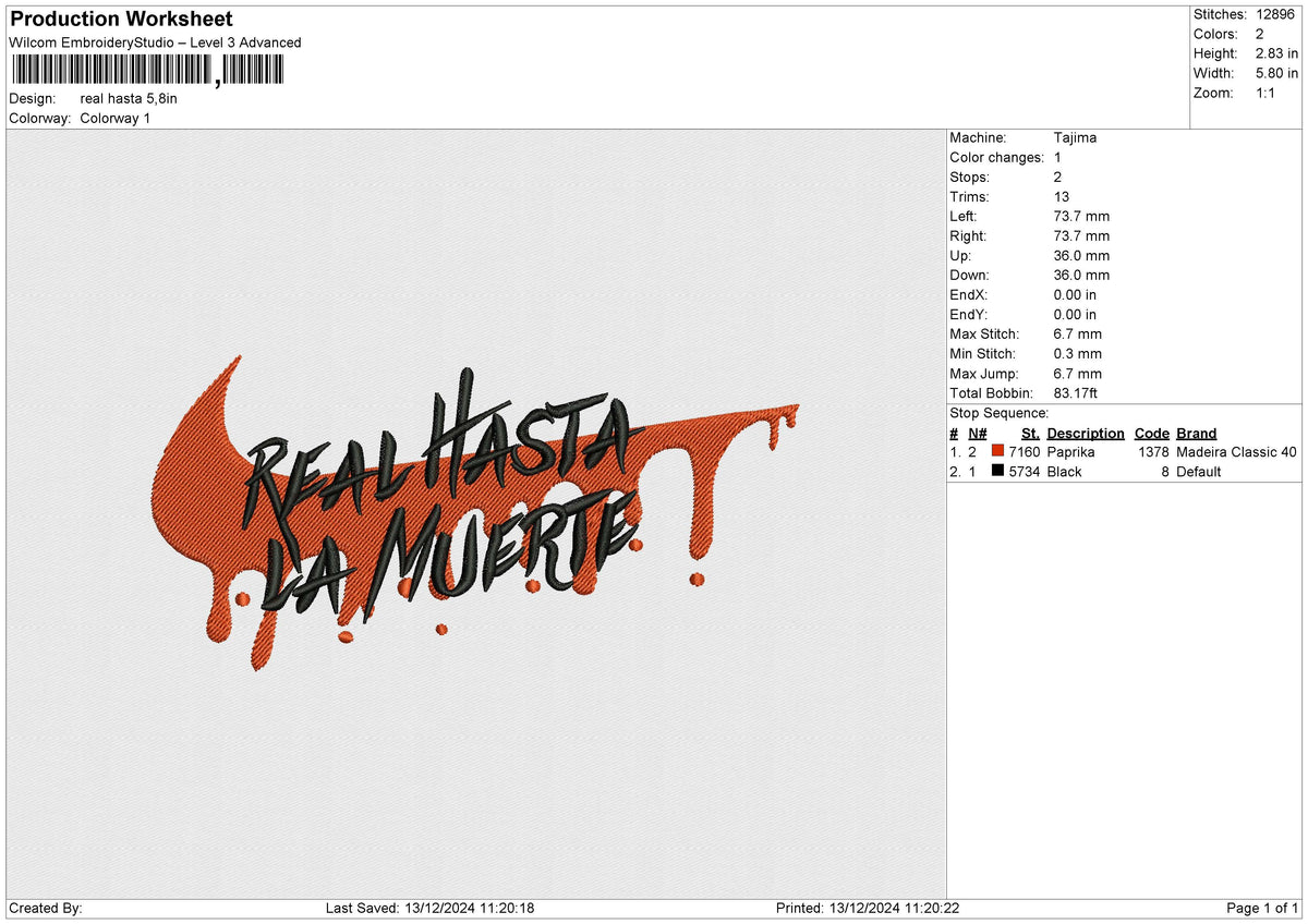 Real hasta Embroidery File 6 size