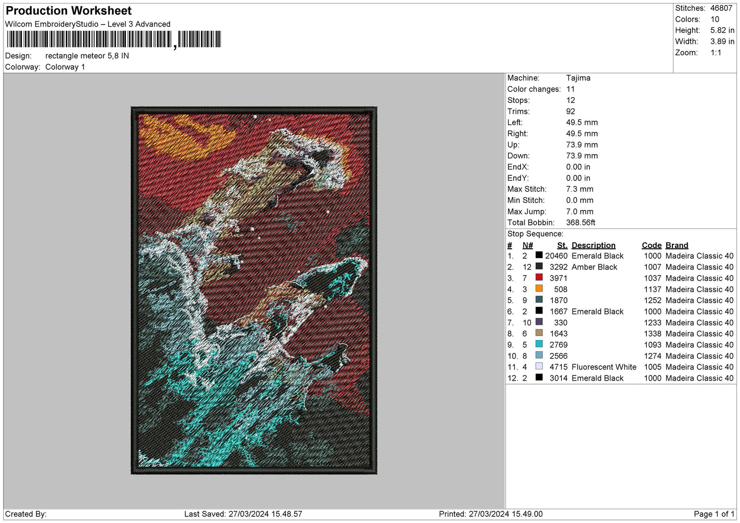 Rectangle Meteor Embroidery File 6 sizes