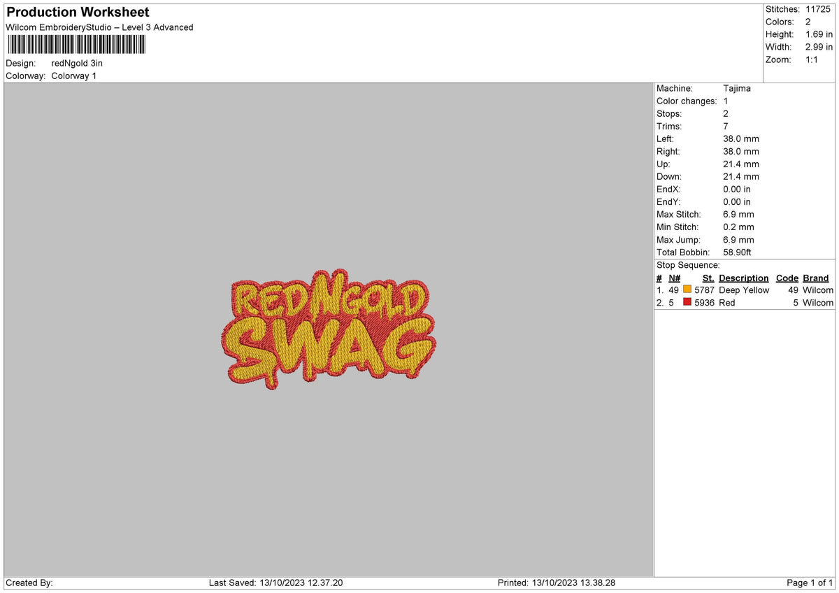 Redgold Embroidery File 6 sizes