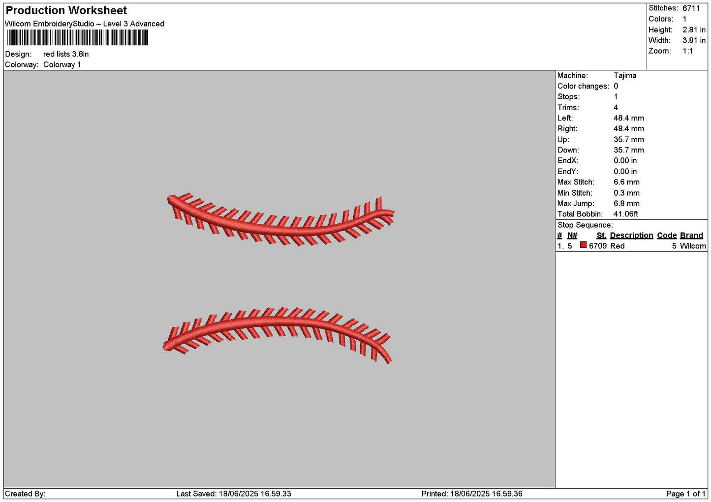 Red Lists Embroidery File 6 sizes