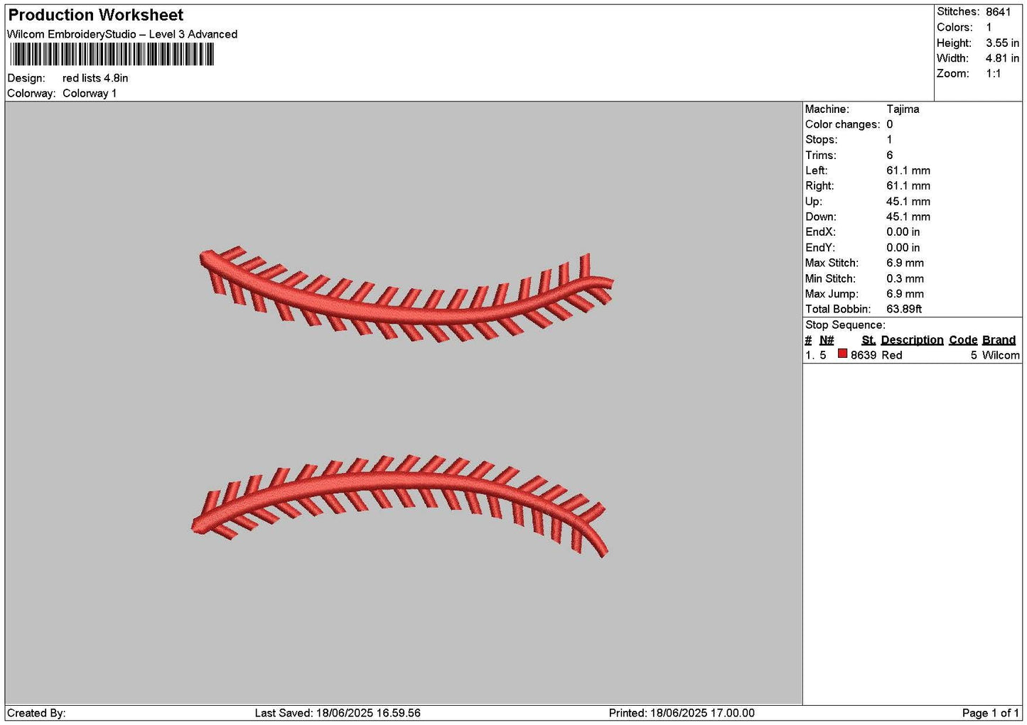 Red Lists Embroidery File 6 sizes