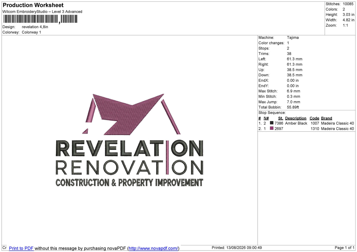 Revelation Embroidery File 6 sizes