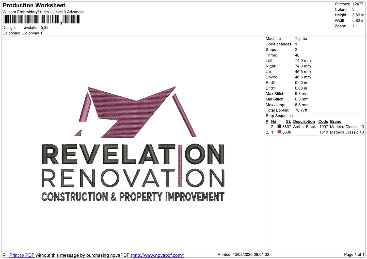 Revelation Embroidery File 6 sizes