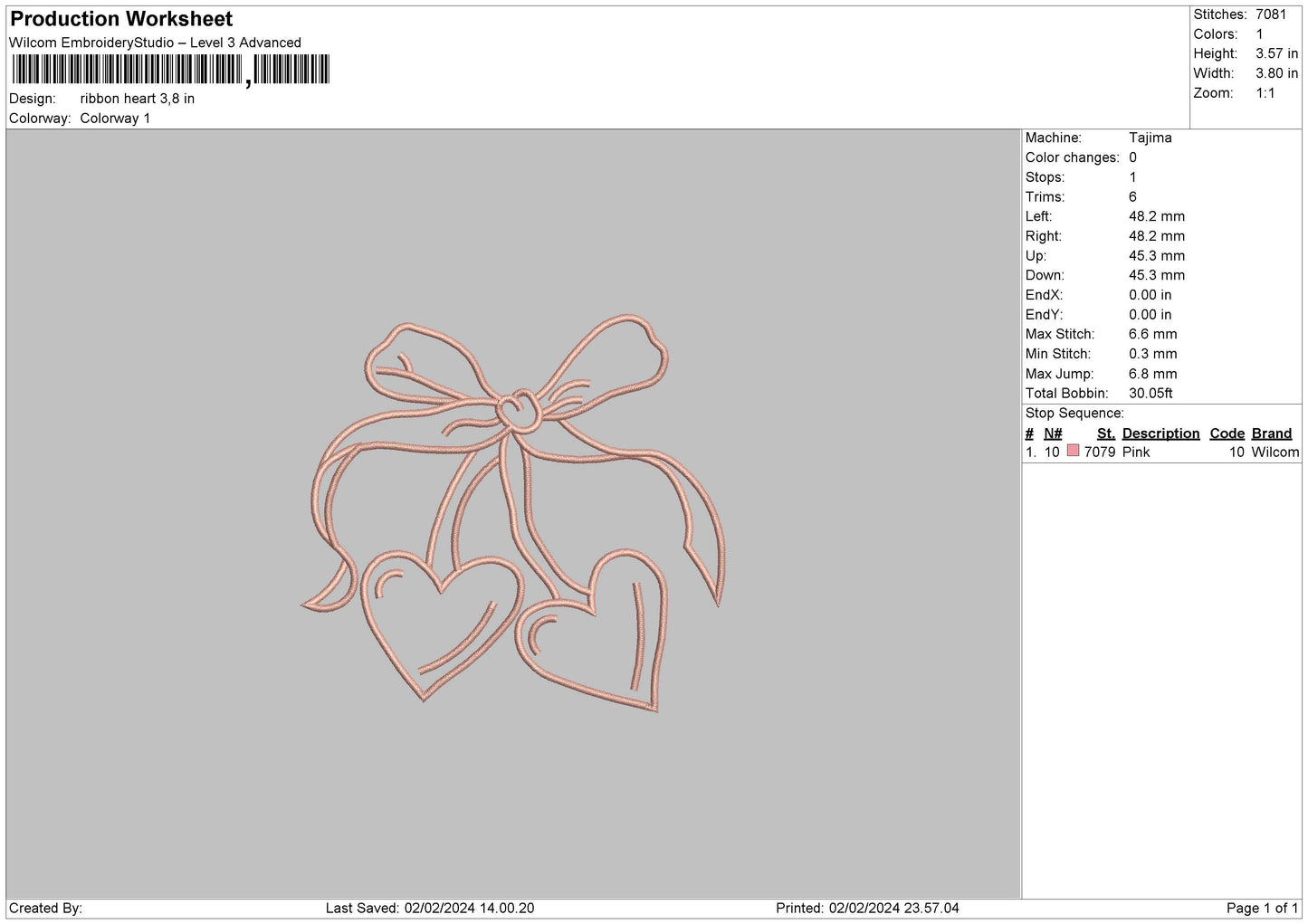 Bow Heart Embroiery File 6 sizes