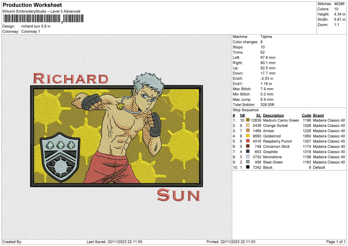 Richard sun Embroidery File 6 size
