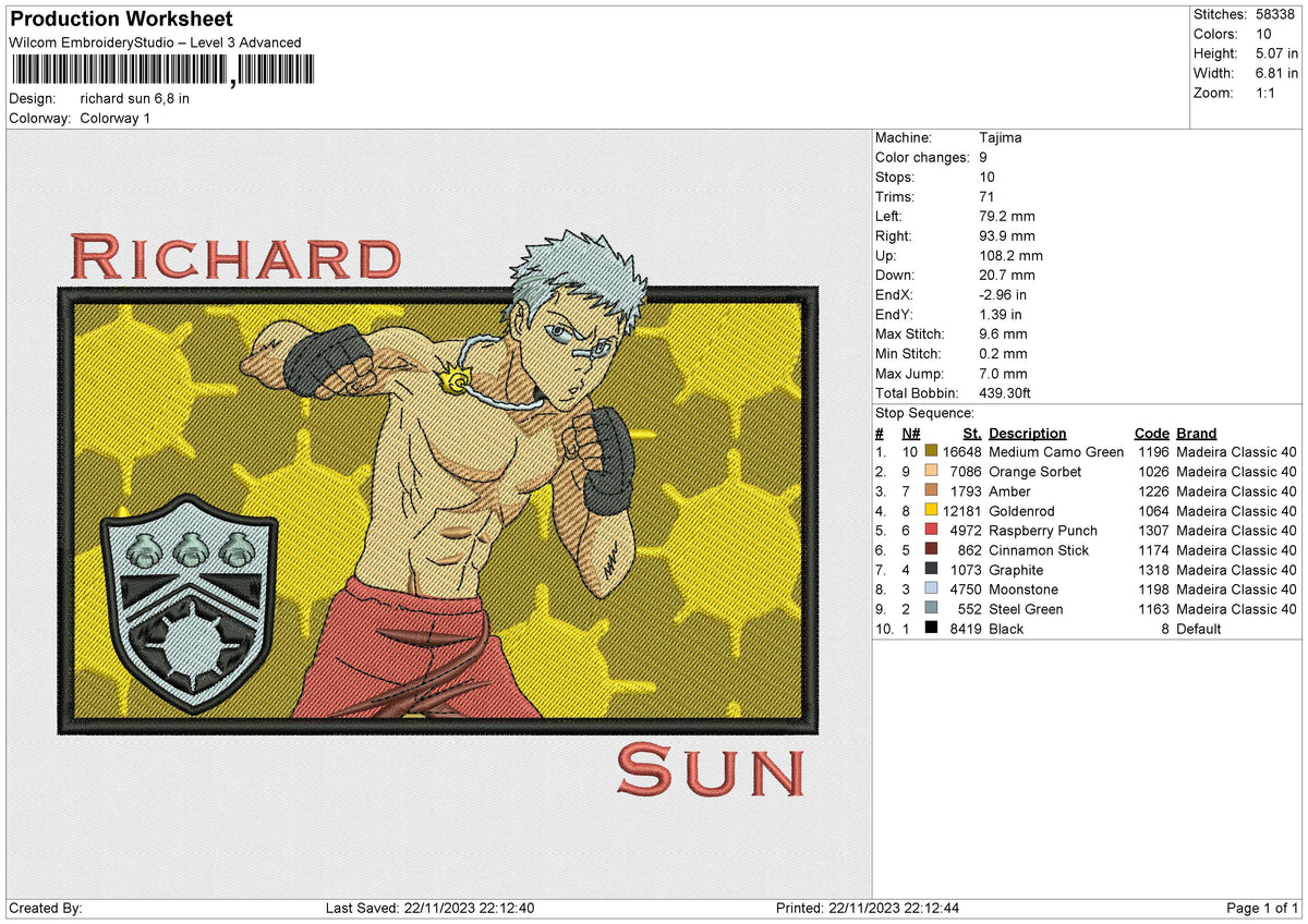 Richard sun Embroidery File 6 size