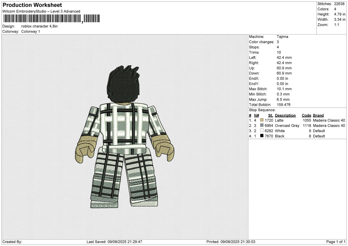 roblox character Embroidery File 6 size