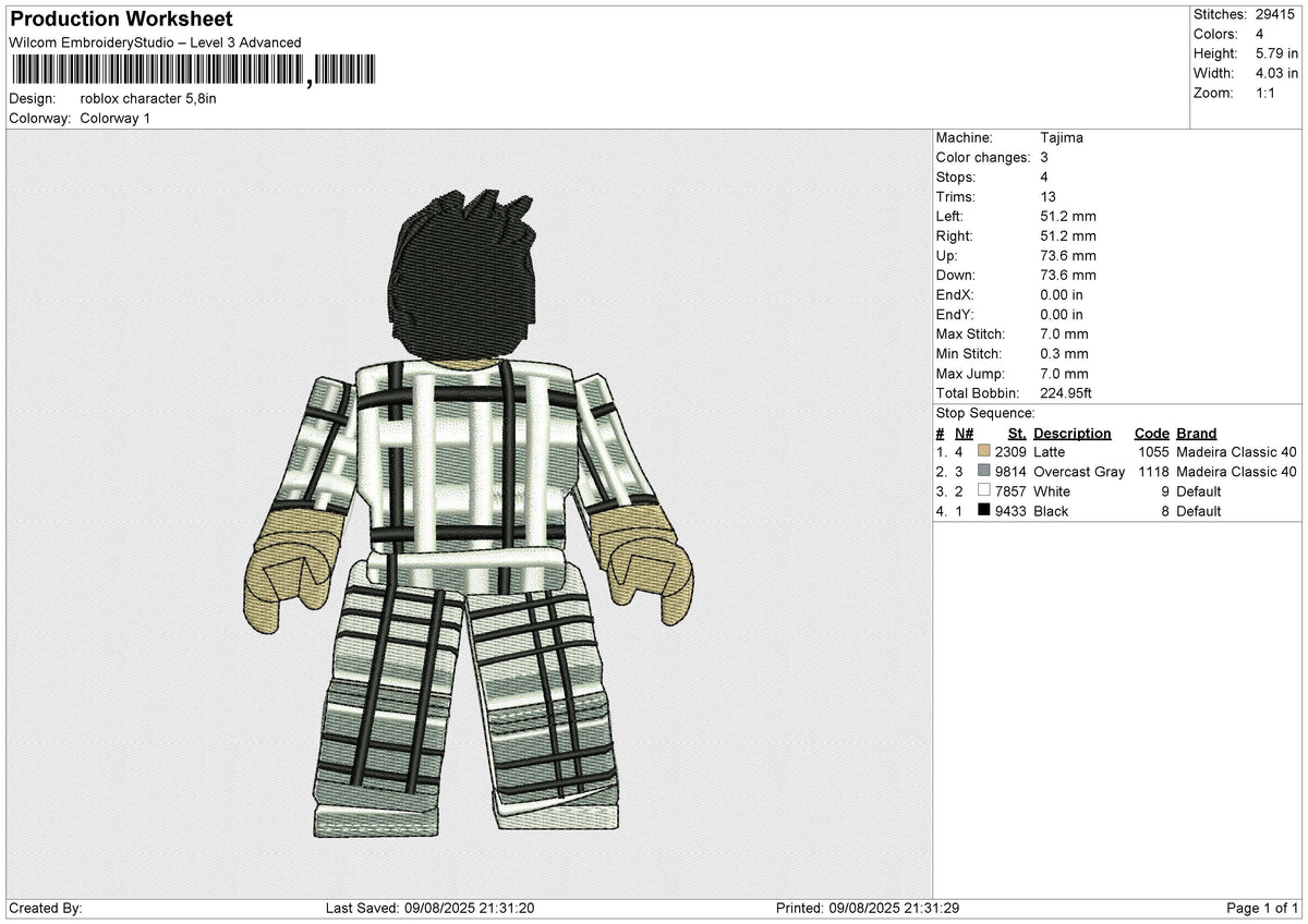 roblox character Embroidery File 6 size