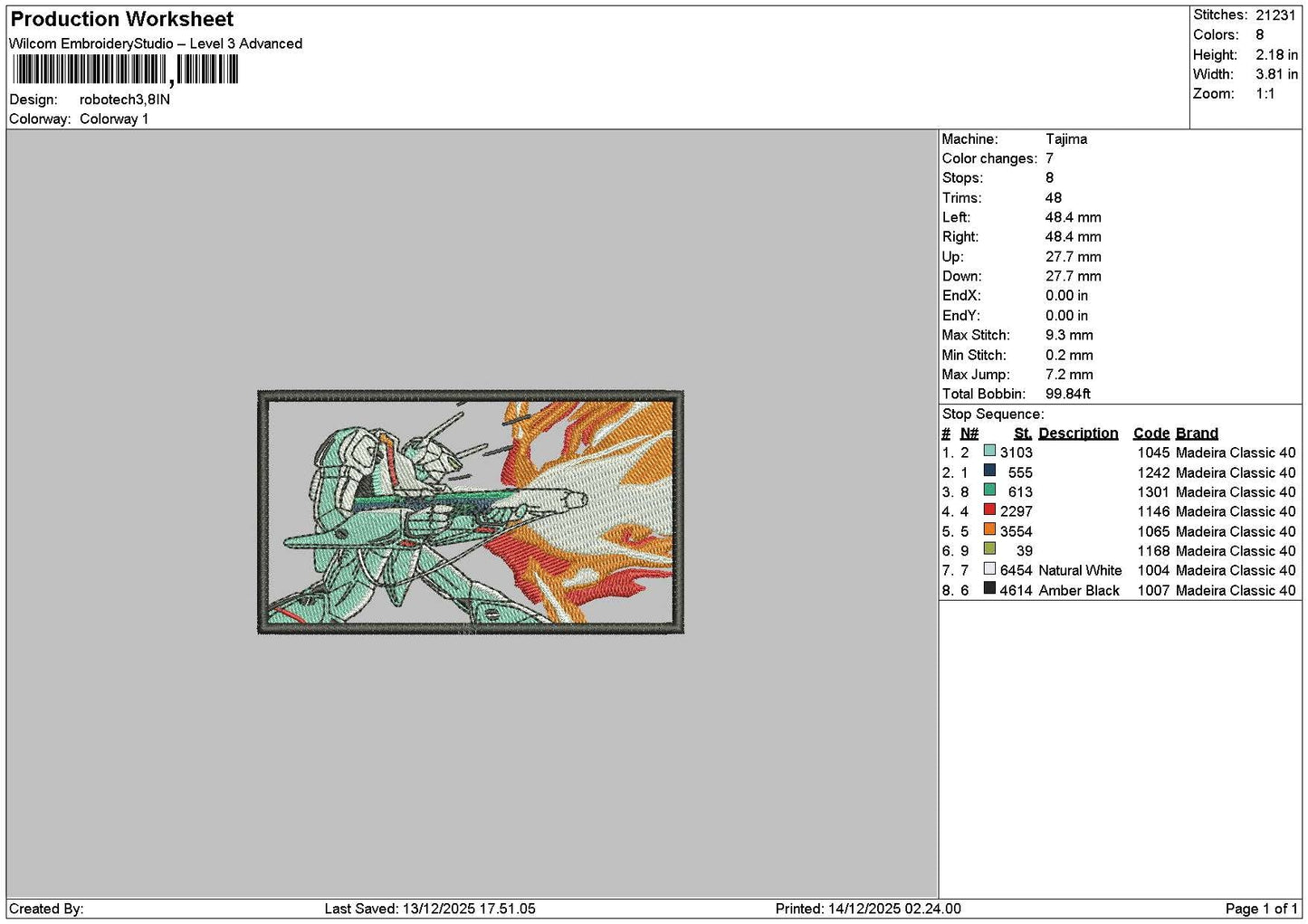 Robotechrectangle Embroidery File 6 sizes