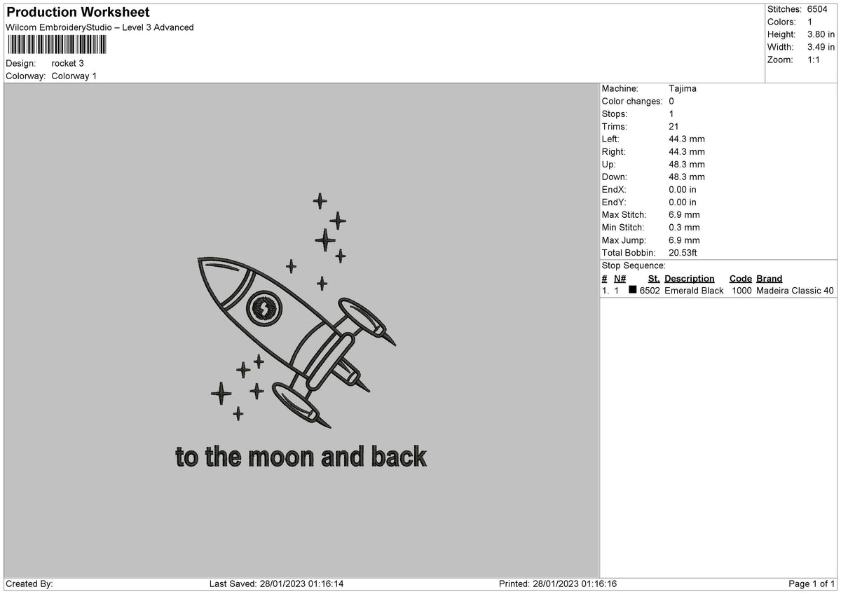 Rocket Embroidery File 6 sizes