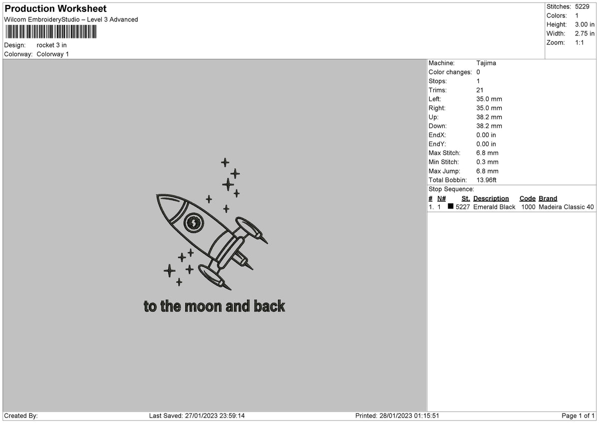 Rocket Embroidery File 6 sizes
