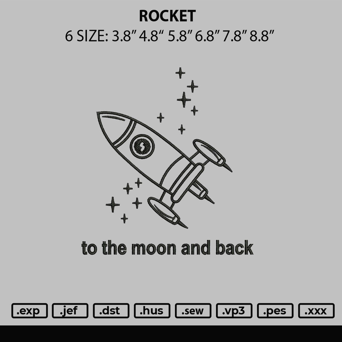 Rocket Embroidery File 6 sizes