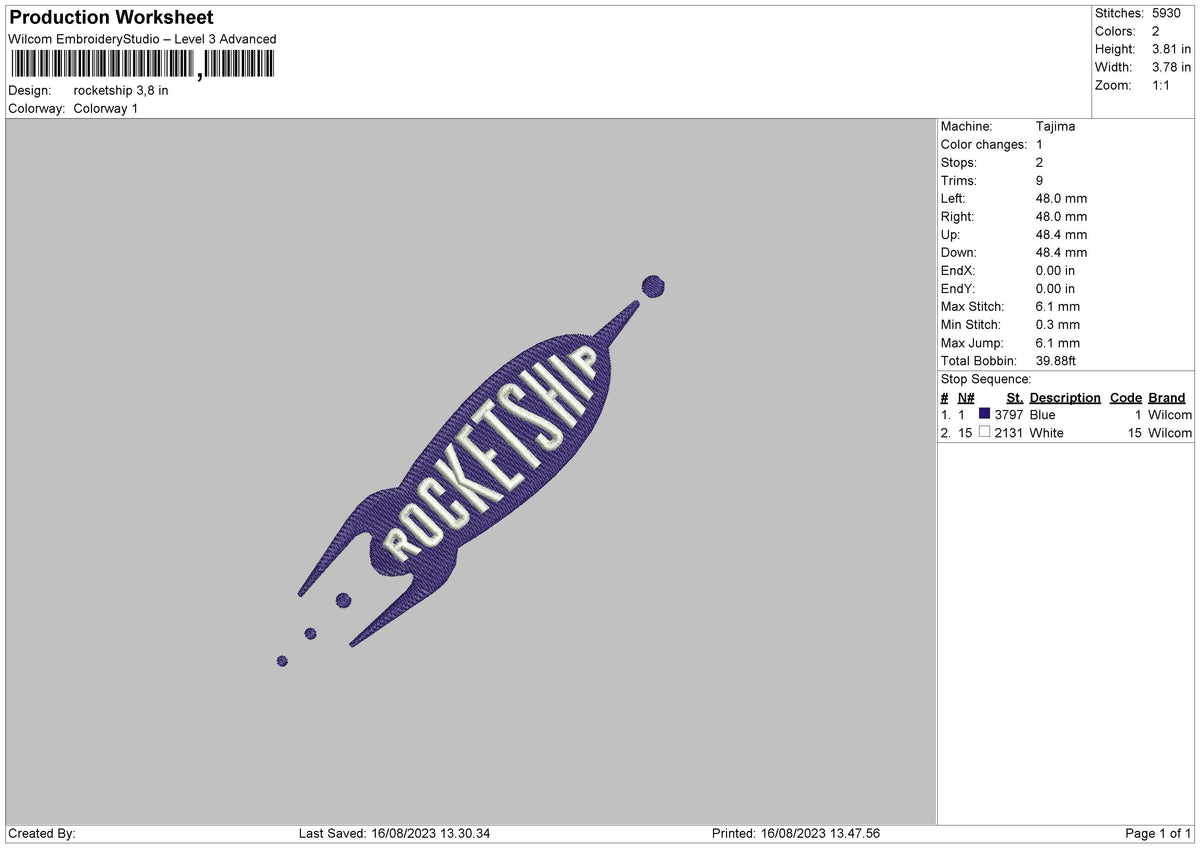 Rocketship Embroidery File 6 sizes