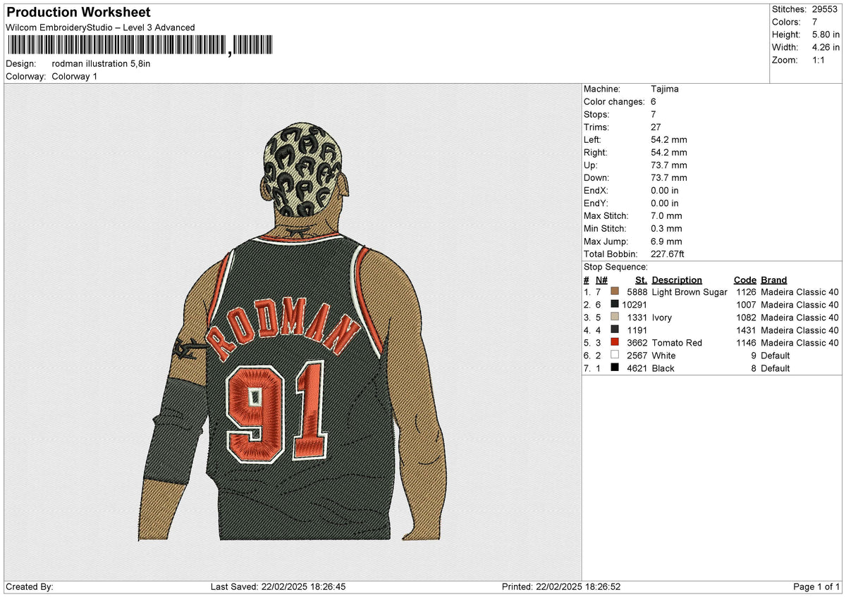 Rodman illustration Embroidery File 6 size