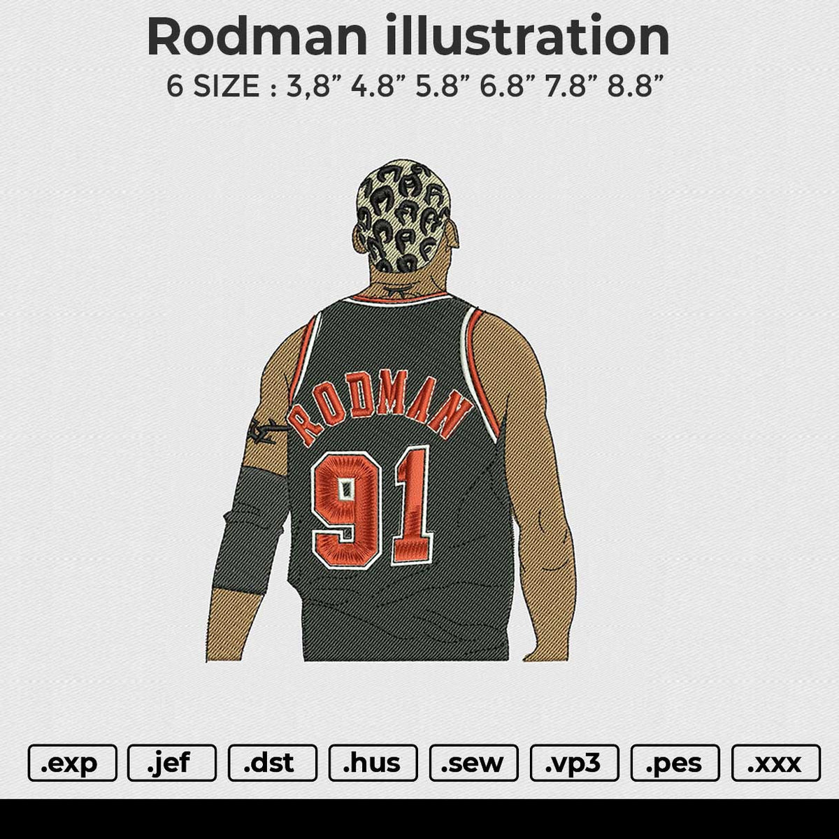 Rodman illustration Embroidery File 6 size