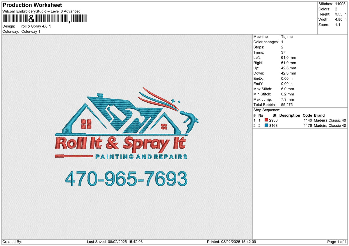 Roll Spray Embroidery File 6 size