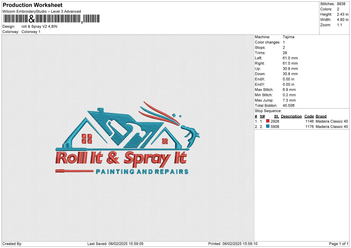 Roll & Spray V2 Embroidery File 6 size