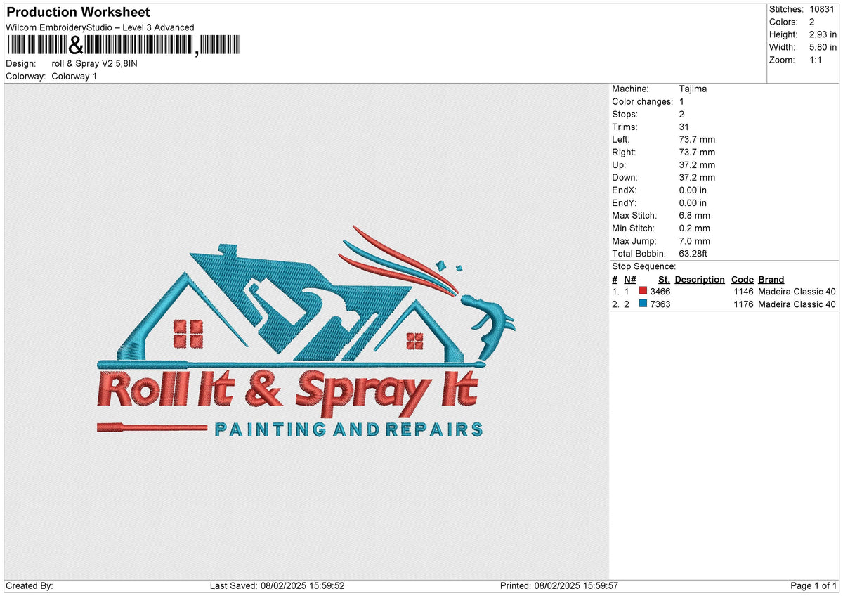 Roll & Spray V2 Embroidery File 6 size