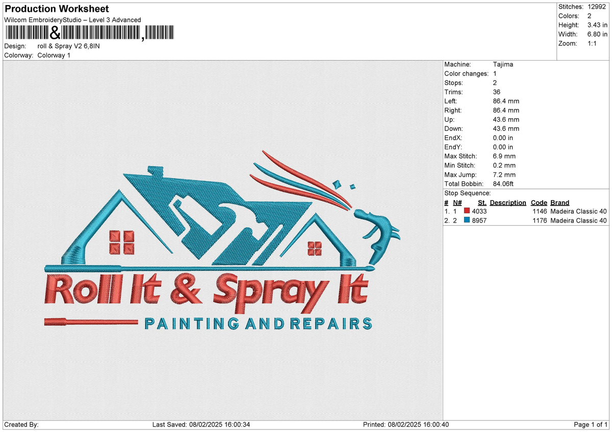 Roll & Spray V2 Embroidery File 6 size