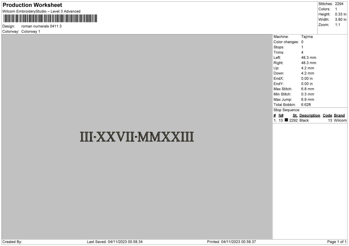 Roman Numerals Embroidery File 6 sizes