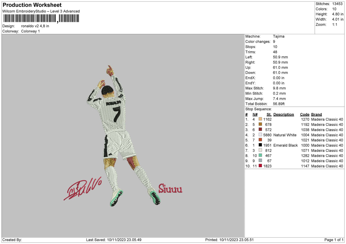 Ronaldov2 Embroidery File 6 sizes