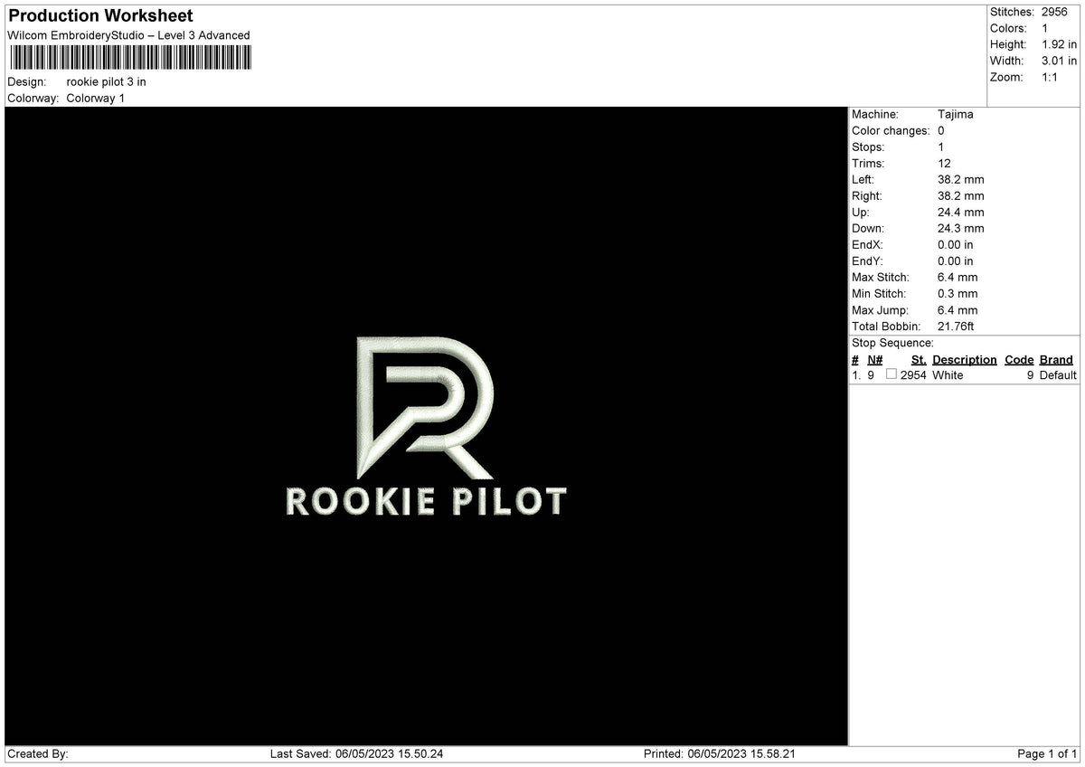 Rookie Pilot Embroidery File 6 sizes