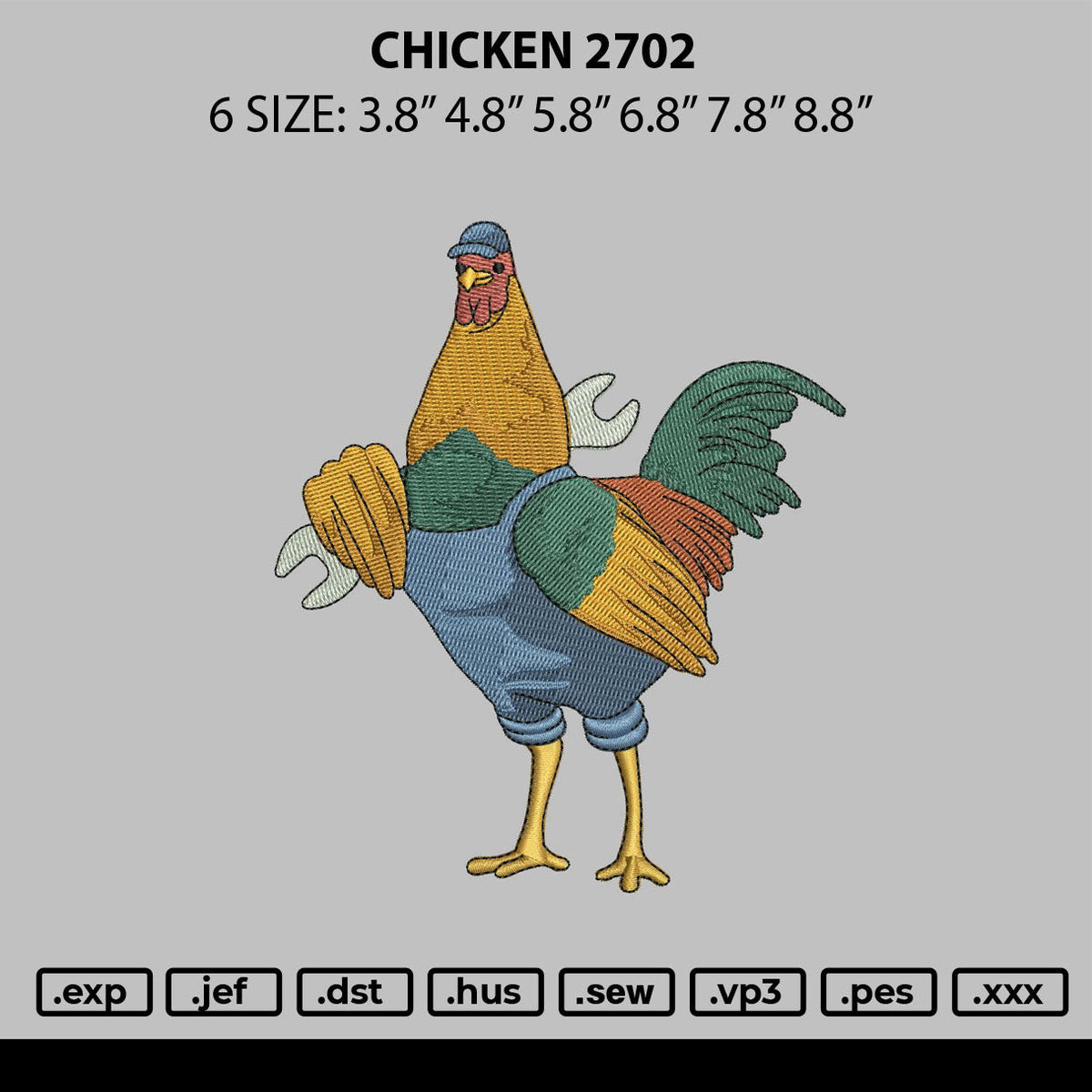 Chicken 2702 Embroidery File 6 sizes