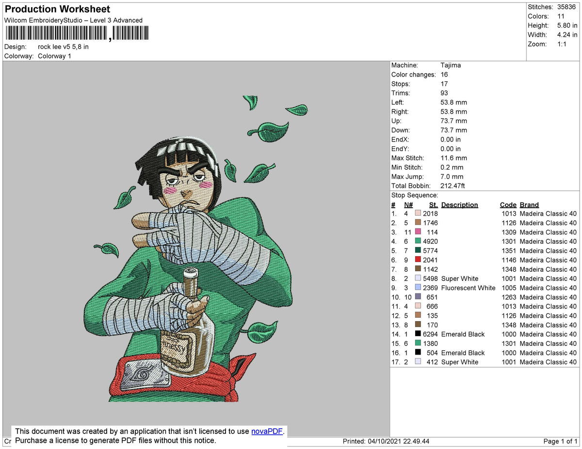 Rock Lee v5 Embroidery