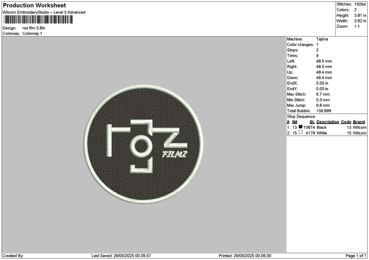Rozcircle Embroidery File 6 sizes