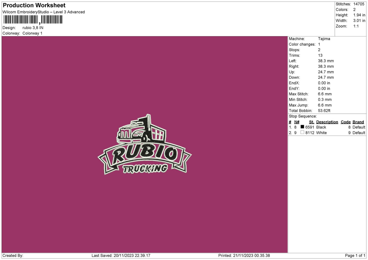 Truck 2011 Embroidery File 6 sizes