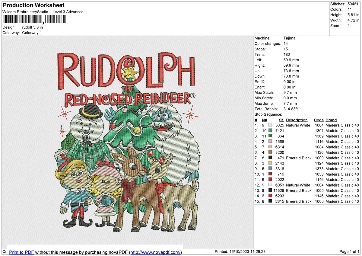 Rudolf Embroidery File 6 size
