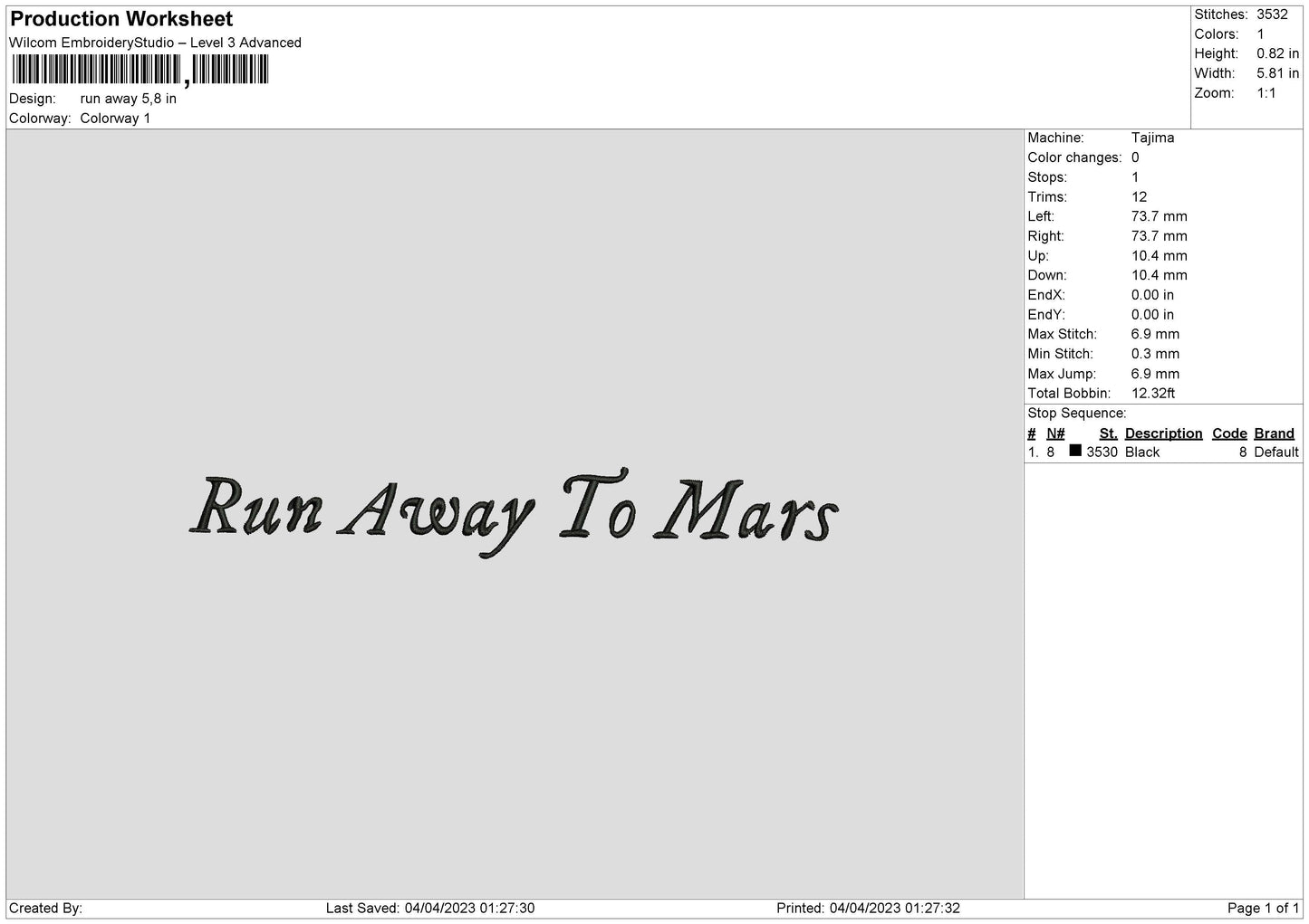 Run Away Embroidery