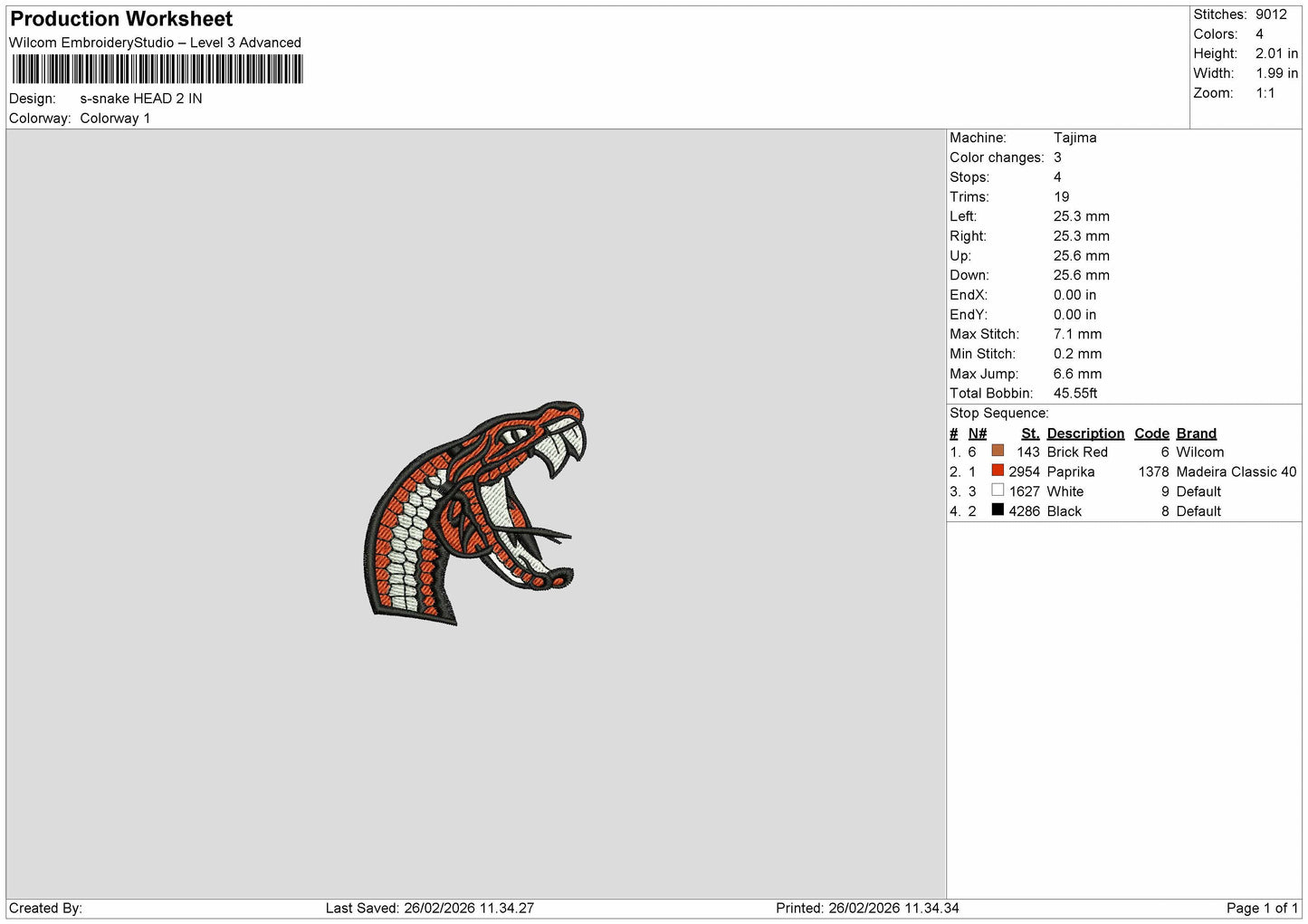 Snake head Embroidery File 6 sizes