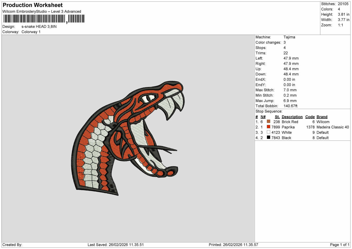 Snake head Embroidery File 6 sizes