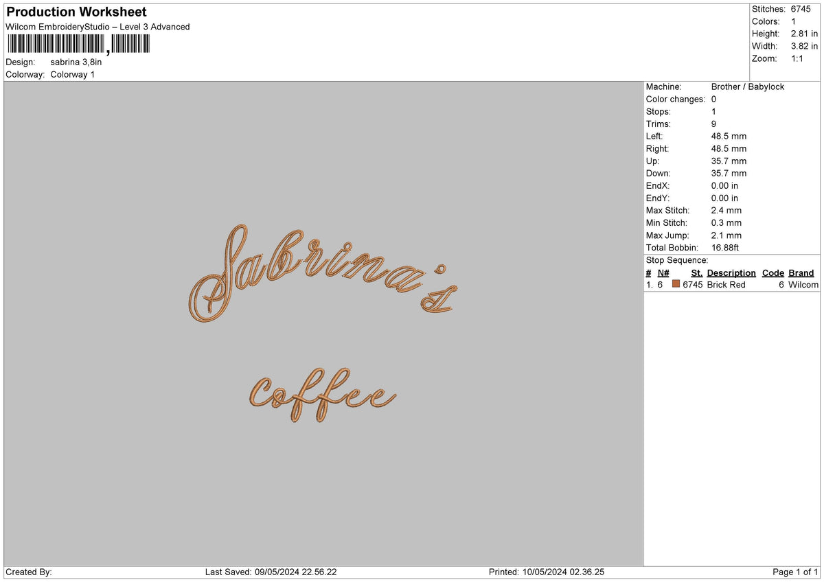 Coffeetext02 Embroidery File 6 sizes