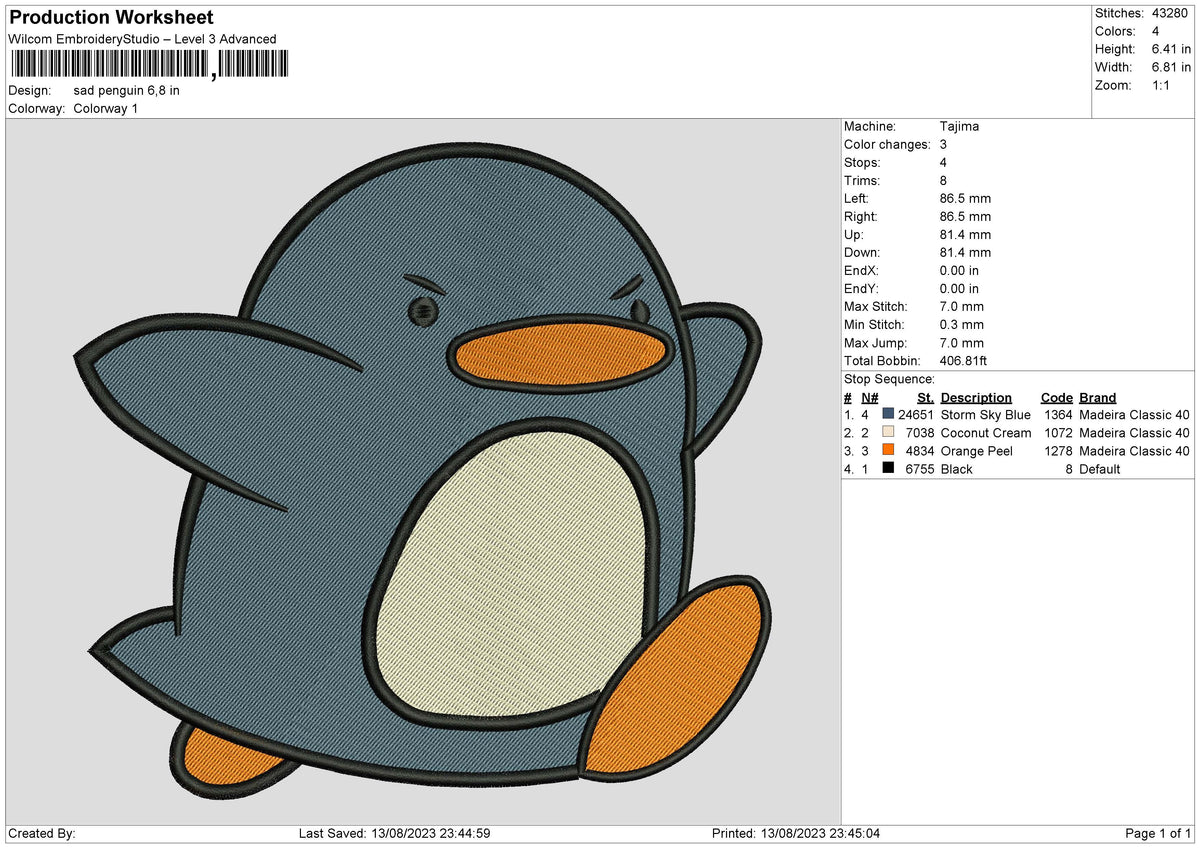 Sad Penguin Embroidery File 6 size